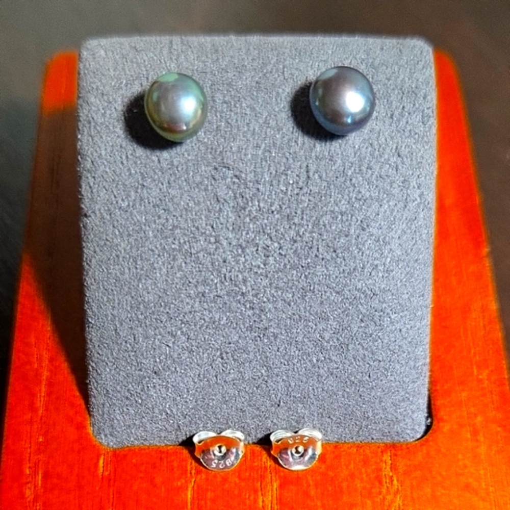 Tahitian Pearl Sterling Silver Earrings 6MM